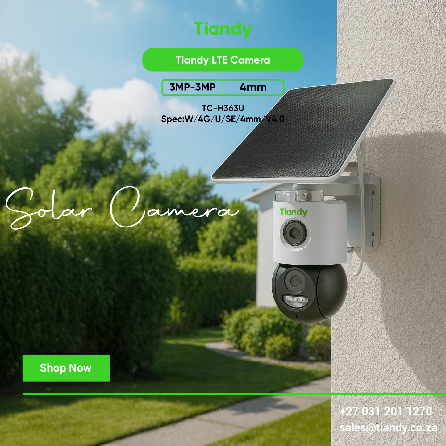 Tiandy Solar Camera 6MP 4G PT – Fixed Color Maker, 4mm Lens (TC-H363U W/4G/U/SE/V4.1)